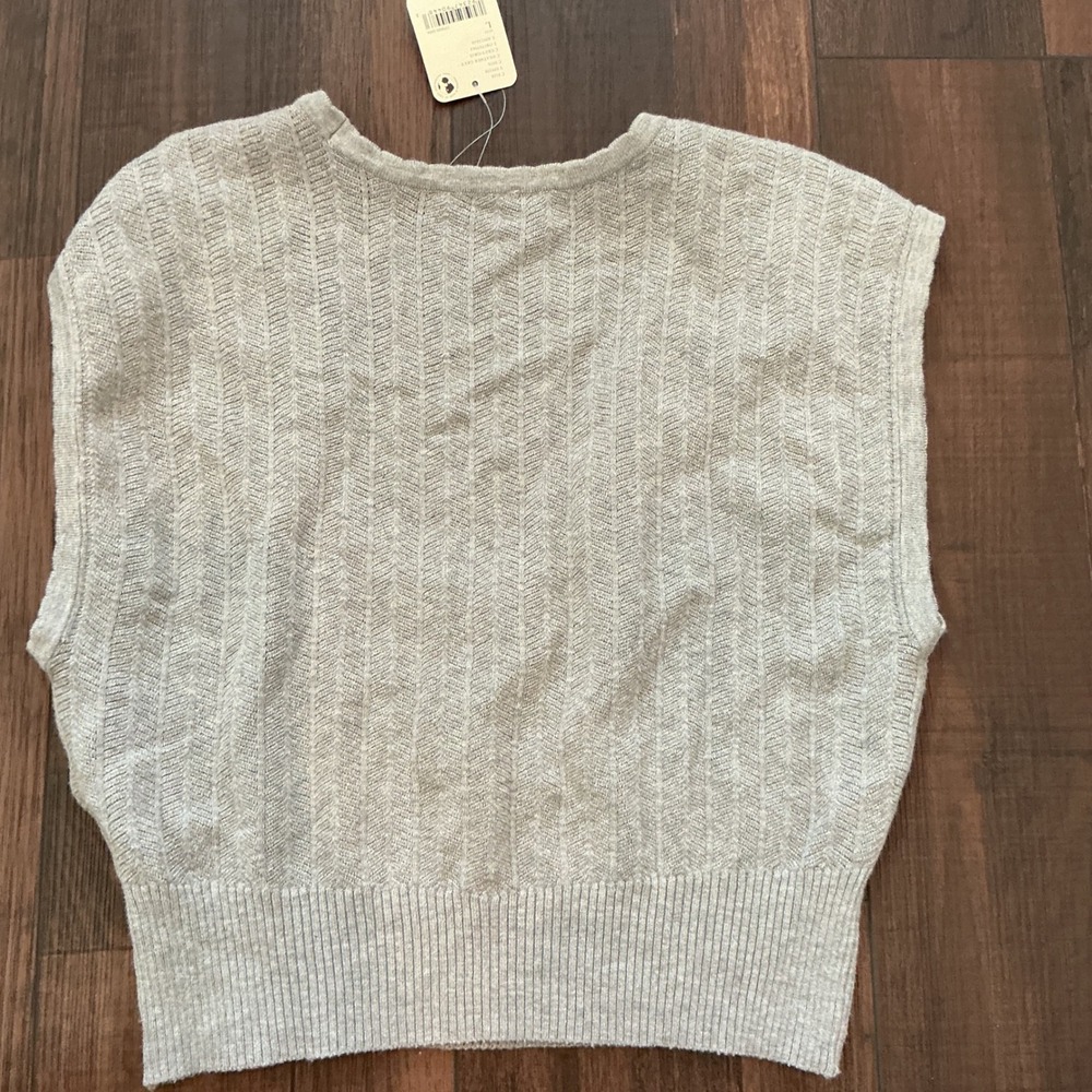 Free People Intimately Chevron Knit Crop Tank Top Heather Grey Scoop Neck L NWT - Picture 4 of 4
